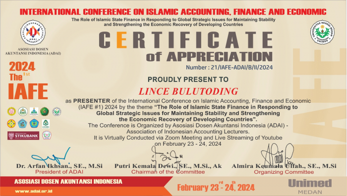 Dr. Lince Bulutoding Jadi Keynote Speaker di IAFE 2024 Bahas Peran Keuangan Negara Islam